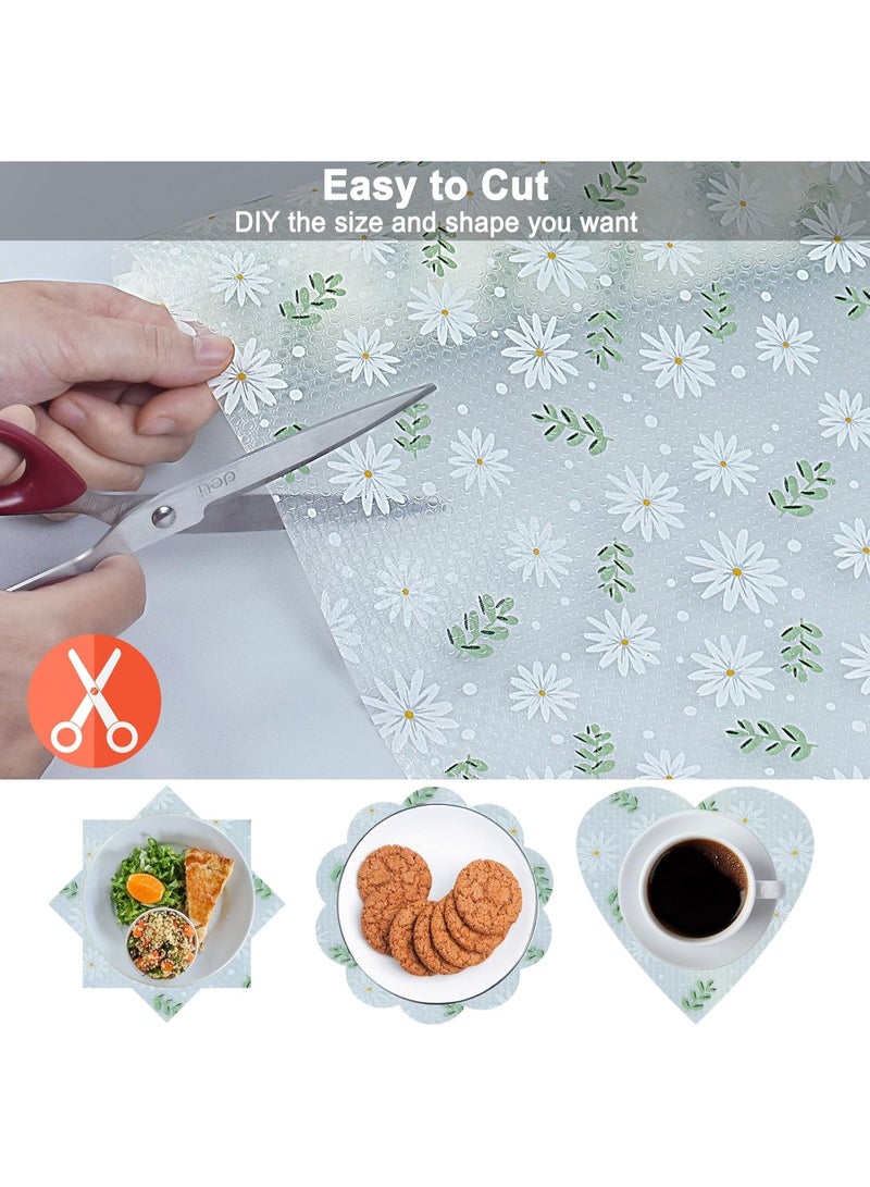 Shelf Liner, Waterproof Refrigerator Liner, Drawer Liners for Kitchen Cabinet, Bathroom Sink Mat No Slip Cupboard Mats Non Adhesive Fridge Liner EVA Place Mats Roll - Leaf Daisy 2"×17.7" - Image 4